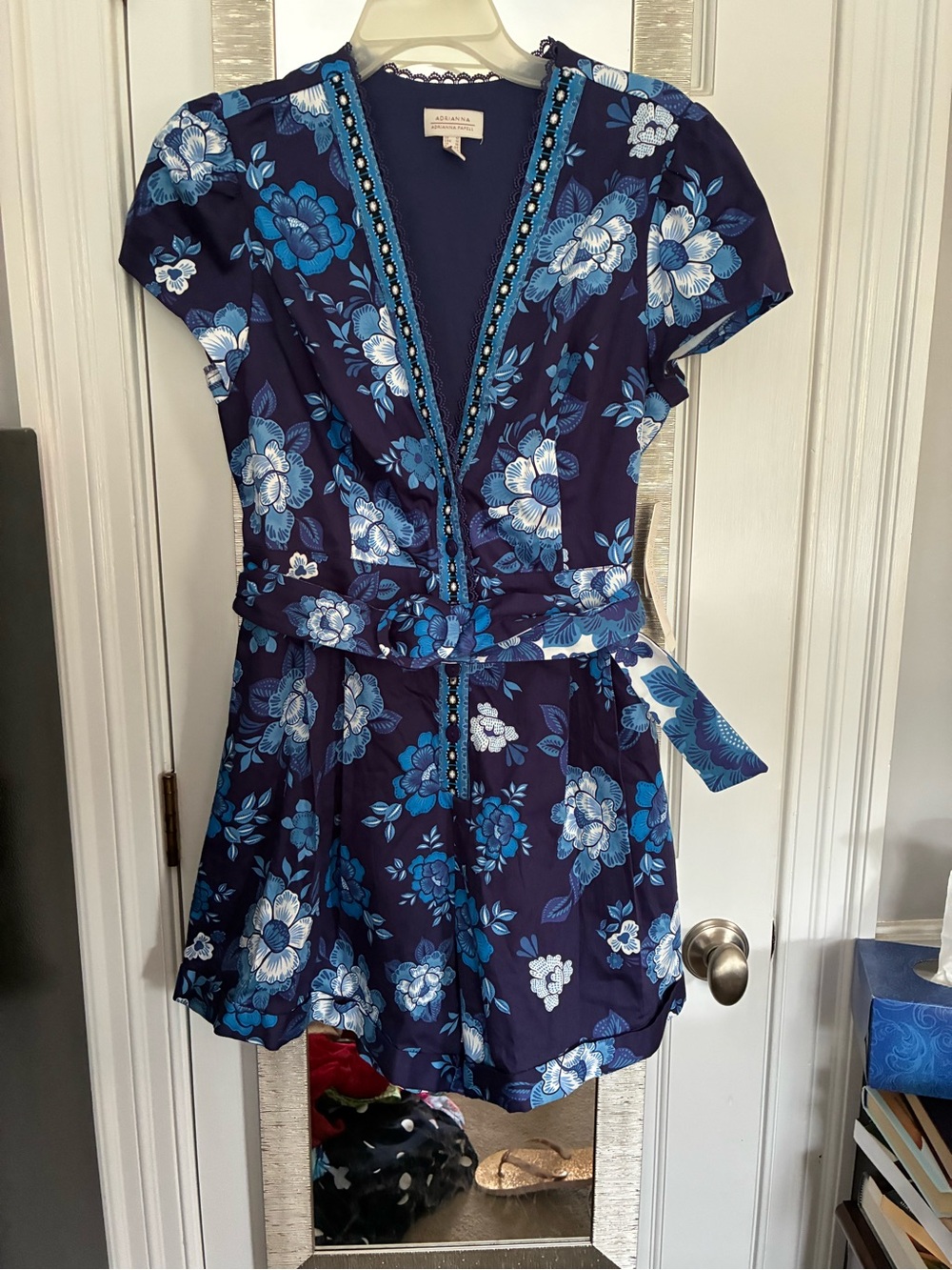 Adrianna Papell Navy & Blue Floral Romper NWT
